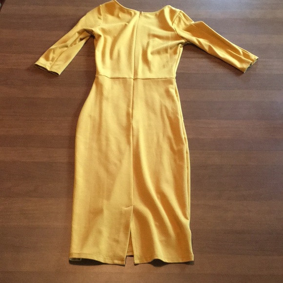 Unique Vintage Mod 60s Wiggle Pencil Dress mustard goldenrod yellow pinup - Picture 12 of 17